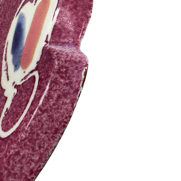 Vintage Susan Icove Redware Pottery Plate 8.5" Folk Art Floral Abstract Red Pink - Picture 8 of 9